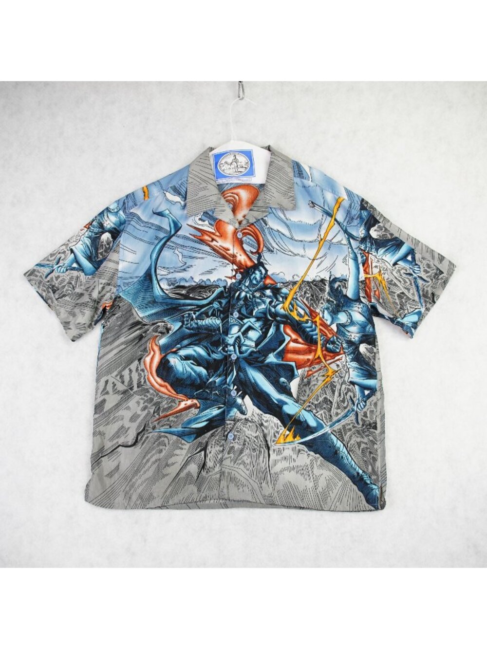 Vintage Claudio Nucci Anime Samurai Warrior Graphic Button Down Shirt Mens Sz XL